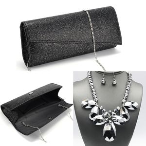 Matching set crystals necklace jewelry clutch bag